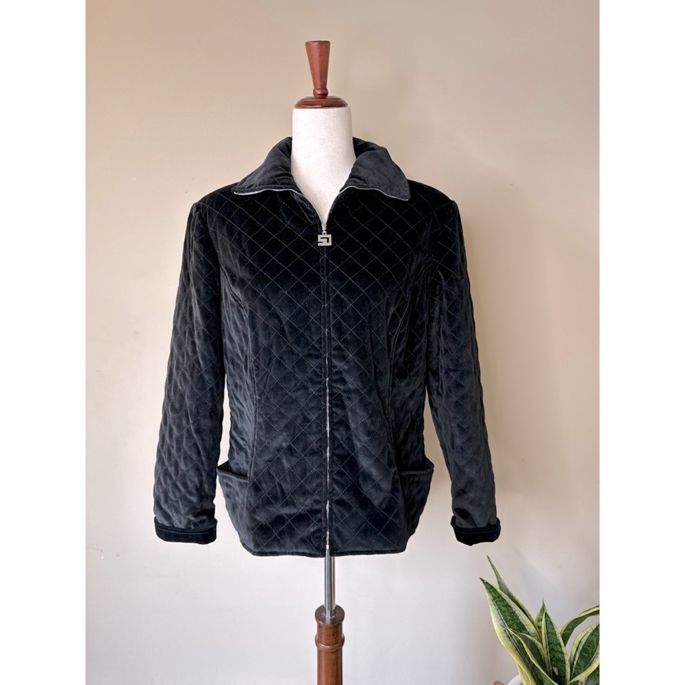 St John Sport Black Quilted Zip Front Long Sleeve Jacket Size Medium